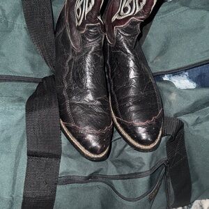 Tony Lama Black and Burgundy Leather Boots